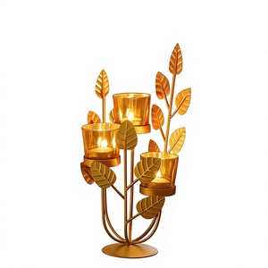 Golden iron <b>Leaf</b> Candle Stand Fancy Home Decoration Durable Design for Indoor <b>Lighting</b> - Product Image 1
