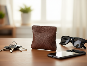 Portamonete in lamiera d'acciaio con motivo litchi, mini portafoglio unisex con chiusura a cerniera - Product Image 2