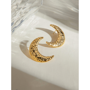 Pendientes de Acero Inoxidable con Baño de Oro PVD de 18k, Resistentes al Agua, con Diseño de Luna y Textura de Lava, Estilo Punk, Gruesos, para <span class=keywords><strong>Chica</strong></span> - Product Image 2