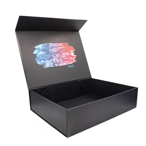Emballage en carton rigide pliable noir avec Logo imprimé, grand aimant à rabat, boîtes cadeaux pour chaussures