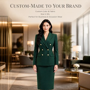 Costume <span class=keywords><strong>jupe</strong></span> vert forêt croisé pour <span class=keywords><strong>femme</strong></span>, revers pointus, boutons dorés, <span class=keywords><strong>jupe</strong></span> <span class=keywords><strong>crayon</strong></span>, idéal bureau et affaires, fabrication OEM ODM directe usine - Product Image 3