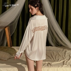 Pijamas de Mujer Xianyi, Estilo Boyfriend, Sexy, Verano, Elegantes, Talla Grande, Ligeras, Poliéster, Manga Larga, Cuello en V, con Encaje, ODM - Product Image 4