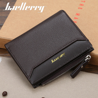 Dompet Pria Baellerry Custom Logo PU, Dompet Kartu Kredit Multi-slot, Dompet Koin, Dompet Pendek Pria, Dompet Pendek Modis dengan Resleting, Tas Kartu Multi-slot