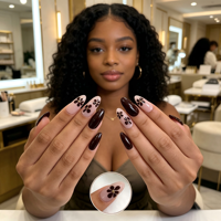 Faux Ongles à Presser Rose Nude Floraux Longs Amande avec Strass en Gel Souple, Personnalisables avec Logo, Réutilisables, Vente en Gros