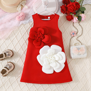 Robe Fille Enfant H&M Rouge à Fleurs - Longueur Genou Sans Manches - Neuve Avec étiquettes