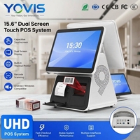 Terminal de point de vente tactile à double écran de 15,6 pouces, kiosque de commande automatique, paiement par QR/code, écran tactile Windows, caisse enregistreuse, affichage client