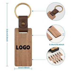 Custom Logo Wooden Keychain With Leather Strap, Wood Engravable Blank Chain for Laser Engraving Key Tags Craft <b>Gift</b> - Product Image 2