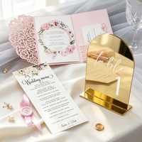 Numéros de table en acrylique personnalisés, cartes de table miroir, invitations en forme d'arche, menus, ensemble de cartes, décoration d'événements de luxe