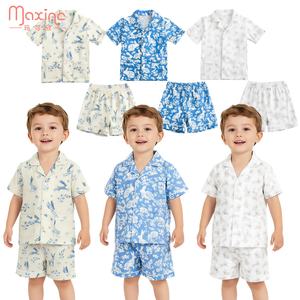 Ensemble deux pièces pour garçons, <span class=keywords><strong>chemise</strong></span> à manches courtes et short à motif de Pâques, col rabattu, <span class=keywords><strong>pyjama</strong></span> pour tout-petits - Product Image 1