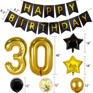 30 40 50 <b>Black</b> <b>Gold</b> <b>Birthday</b> Party <b>Decoration</b> Design Happy <b>Birthday</b> Balloons Balloons <b>Black</b> <b>Gold</b> Party Set - Product Image 2