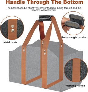 Multi Purpose Foldable <strong>Large</strong> <strong>Log</strong> <strong>Basket</strong> Stable Thick Firewood Felt Storage <strong>Basket</strong> with Long Shoulder Strap and Reinforced Handle - Product Image 4