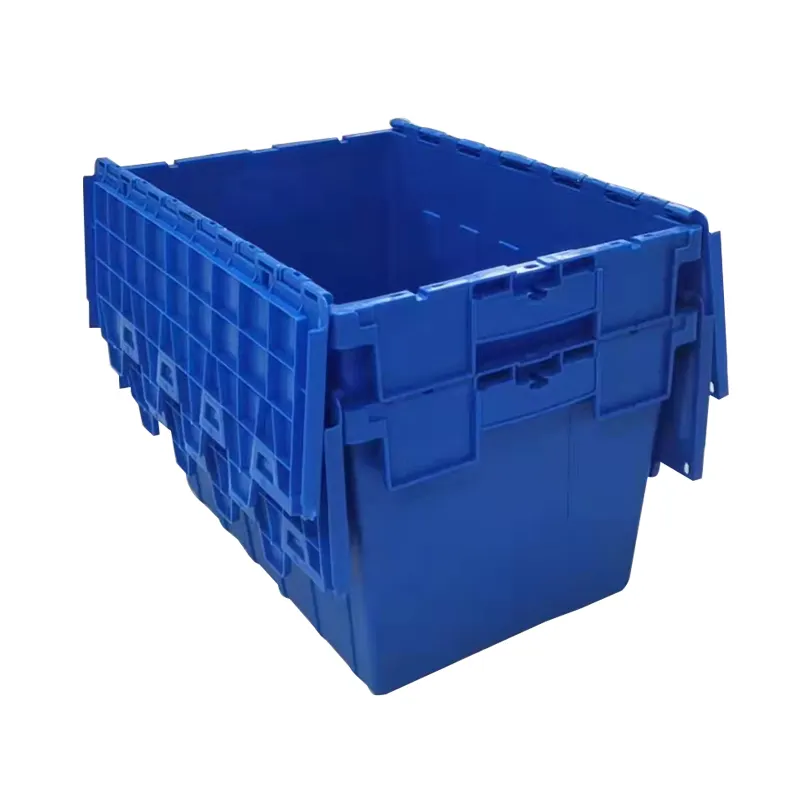 Heavy duty HDPE plastic Storage container tote box crates with hinged lids