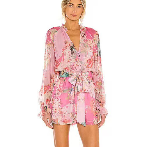A6832 Summer Styles Fashion Chiffon Jumpsuit Printed Women Long Sleeves  Casual Ladies Jumpsuit