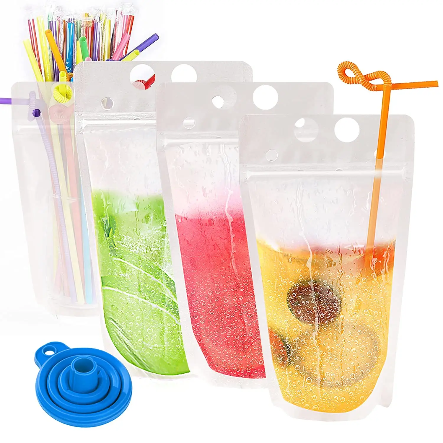 Penjualan laris tas minuman plastik kantung minuman jus pesta cairan dapat dilipat dapat ditutup kembali buram dengan ritsleting