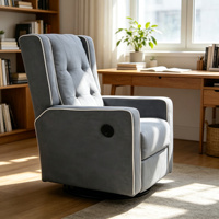 Fauteuil inclinable pivotant en tissu gris capitonné, avec garniture blanche, soutien ergonomique, idéal pour les salons et les chambres d'enfants, certifié BSCI