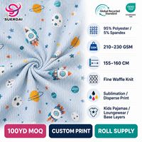 Tela de punto gofrado de poliéster y elastano estampada, de secado rápido y resistente al pelusamiento, venta al por mayor por rollo para fábricas de pijamas infantiles