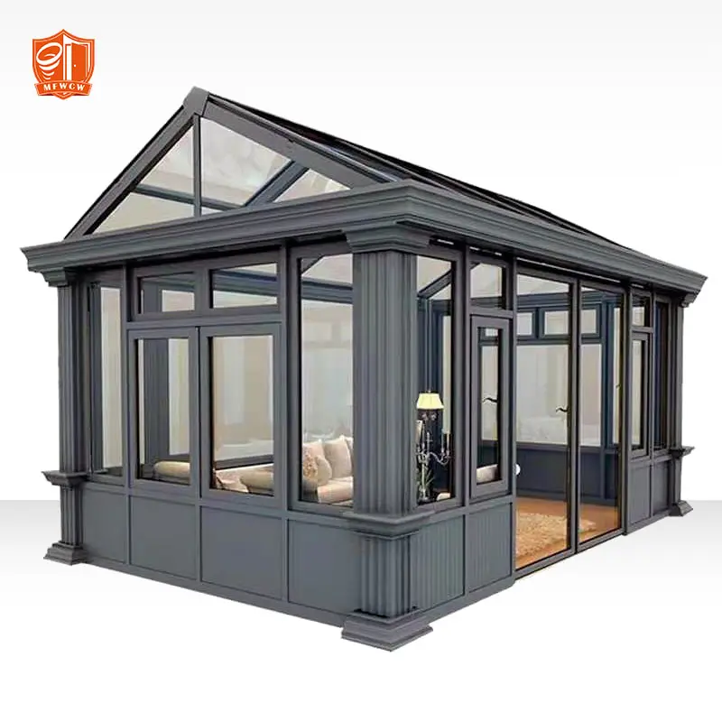 Ruang kaca matahari rumah portabel luar ruangan aluminium Sunroom kustom musim dingin taman aluminium kaca rumah isolasi termal sunroo