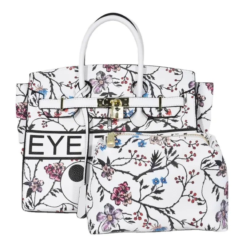 세련된 브랜드 2338 PU 꽃 낙서 디자인 핸드백 여성 눈 테마 귀여운 토트 백 패션 브랜드 가방