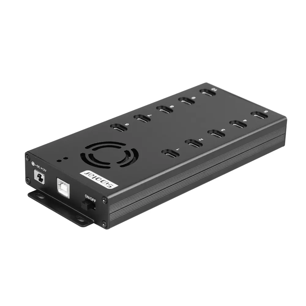 Sipolar a400c braket dudukan LED HUB USB-C 10-PORT logam penuh hitam bertenaga dengan adaptor daya 120W