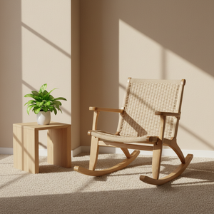 Sedia a dondolo da pranzo nordica contemporanea in rattan intrecciato con braccioli, per casa, bar, ufficio, hotel - Product Image 4