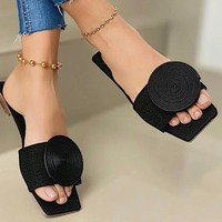 Sandales plates pour femmes, chaussures de plage, multicolores, à boucle ronde géométrique, pantoufles en lin, vente directe d'usine, grandes tailles