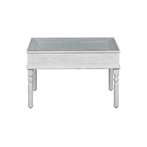 Hand-Carved Solid Wood Coffee <b>Table</b> -Glass Top <b>White</b> Washed Center <b>Table</b> -Floral Jali Work Shabby Chic Tea <b>Table</b>- Indian Antique - Product Image 5
