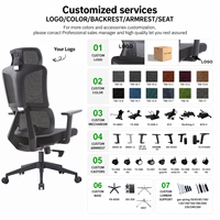 Chaise de bureau ergonomique en maille, dossier haut, appui-tête réglable, pivotante à 360°, roulettes silencieuses, pour ordinateur de bureau