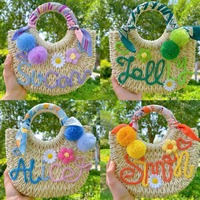 Sac fourre-tout de plage élégant pour femme, en paille tressée à la main, personnalisable avec lettres DIY, réutilisable, idéal pour l'été et les voyages, vente en gros