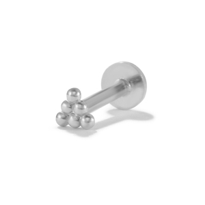 ROXI 16G Boucles d'oreilles simples en argent sterling S925 avec perle ronde et triangle, labret à tête plate fileté - Product Image 2