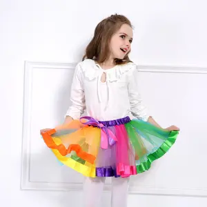 Layered Ballet Tulle Rainbow Tutu Skirt Little Girls Dress Up Tutus with Colorful Hair Bows