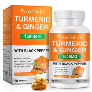 Compléments alimentaires en capsules Acentiallabs au <span class=keywords><strong>curcuma</strong></span>, gingembre <span class=keywords><strong>et</strong></span> <span class=keywords><strong>poivre</strong></span> <span class=keywords><strong>noir</strong></span>, capsules de curcumine biologique pour le soutien des articulations - Product Image 1