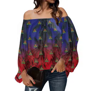 Haitian flag clothing Off The Shoulder Blouses Plus Size Shirts Fashionable Women Long Sleeve elegant Blouse Chiffon Tops