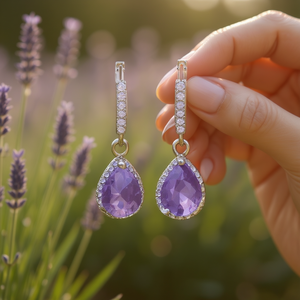 Eleganti Orecchini Pendenti da Donna con Ametista Taglio a Pera, Montatura a Castone in Lega, Gioielli alla Moda per Feste, Stile Romantico - Product Image 2