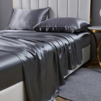 Parure de lit de luxe 4 pièces en soie de mûrier 100% tissée unie américaine 19mm/22mm/25mm (2 taies d'oreiller, 1 drap-housse, 1 drap plat) 6A