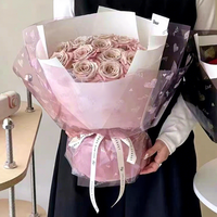 Papier d'emballage floral en cellophane translucide imperméable écologique recouvert de PE fait à la main par OPP Love Design, rouleau de 56 cm x 10 m