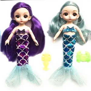 جديد السباحة الأميرة 3D عيون ألعاب بنات جميل طفل صغير من البلاستيك دمى حورية البحر