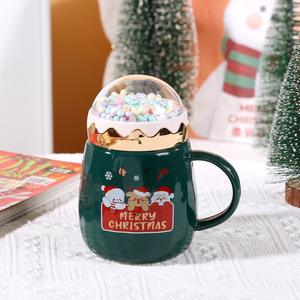 Tasse à café de Noël en céramique boule de neige de 500ml avec couvercle de paysage boule de neige tasse de luxe cadeau vacances saisonnières - Product Image 6