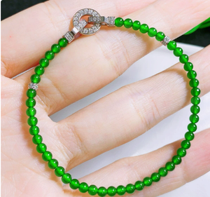 Natural Green Jadeite Type a Silver Vintage Women's Unisex <b>Bracelet</b> <b>Bead</b> <b>Bracelet</b> jadeite green stone - Product Image 1
