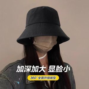 Bucket Hat Women Summer Wide Brim Sun Protection Breathable Cotton Canvas Fisherman Hat Black Off White Khaki - Product Image 1