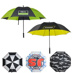 Parapluie golf personnalisé 60 pouces meilleur long double auvent robuste imprimé tempête de marque coupe-vent grand auvent extra solide pour hommes