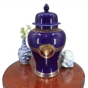 लक्जरी नौसेना ज़ेबरा अदरक जार सेट कृत्रिम फूलों की व्यवस्था के साथ टेलीविजन के लिए फूलदान घर सजावट - Product Image 1