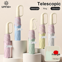 Parapluie de protection solaire UPF50+ automatique à 3 plis avec poignée à boucle annulaire, personnalisable avec logo, vente en gros, idéal pour femmes, étudiantes et activités de plein air