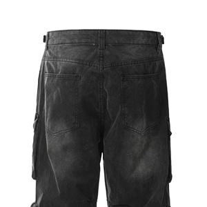 Quần jeans baggy ống loe nam màu đen, giặt enzyme, thiết kế riêng, phong cách Y2K Hip Hop đường phố, mùa xuân thu, có khuy cài. - Product Image 6