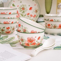 Vaisselle en céramique florale coffret cadeau bol jetable cuillère souvenir pour événements transfrontaliers petit bol en gros