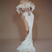 Robe de mariée de luxe avec appliques florales 3D, sexy, à fente haute, épaules dénudées, élégante, en tulle à volants, pour soirée de mariage