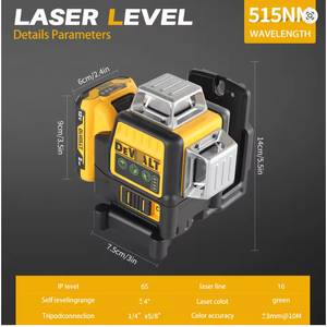 Alat Pengukur Level Laser 3D 12 Garis 360 Derajat Vertikal Baterai Lithium 12V Lampu Hijau Horizontal untuk Luar Ruangan - Product Image 6