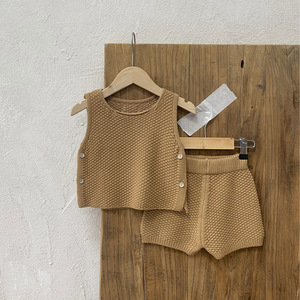 Conjunto de 2 Piezas para Bebé, <span class=keywords><strong>Chaleco</strong></span> y Pantalones Cortos Tejidos, 100% Algodón, Sin Mangas, Suéter de Verano Suave y Cálido para Niños y Niñas - Product Image 1