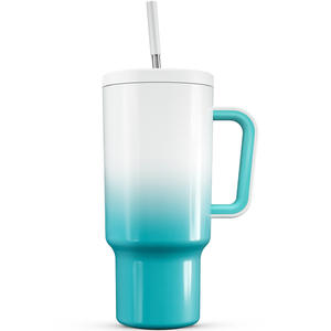 Vaso Térmico de Acero Inoxidable de 40oz Estilo Americano con Asa, Tapa y Popote, para Viajes, Camping, Coche, Botella de Agua con Efecto Degradado - Product Image 6