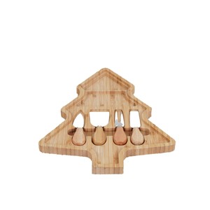 Stars Bamboo Christmas Tree <b>Cheese</b> Board With <b>Knife</b> Fork <b>Set</b> For Party Food Serving - Product Image 5