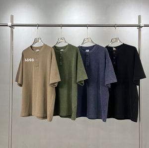 <b>T</b> <b>Shirt</b> 325GSM Cotton Polyester <b>Henley</b> Neck Slim Fit Vintage Washed Custom Digital Printing Heavyweight Knitted - Product Image 1